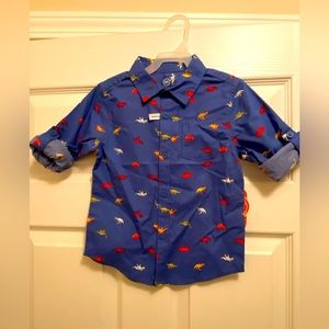Brand New Toddler 4T Blue Long Sleeve Button Up Shirt w/Tiny Dinosaur patterns